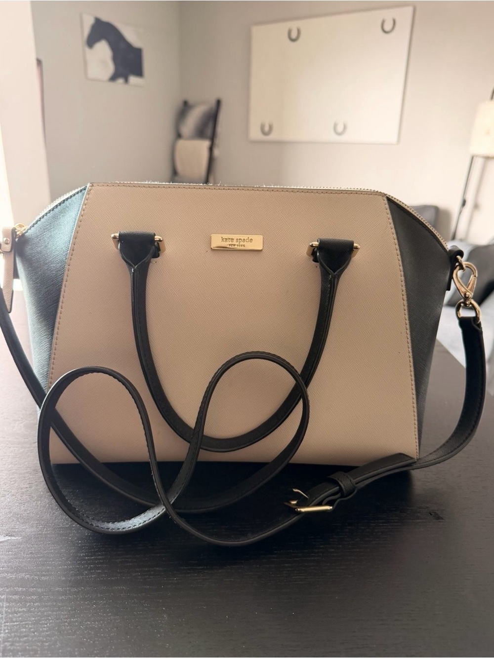 kate spade Two-Tone Cream and Black Dome Satchel
